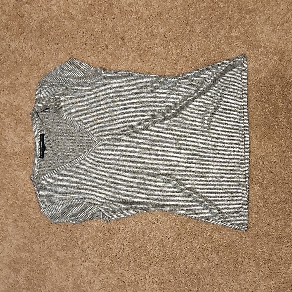 white house black market silver sparkle v neck, size small